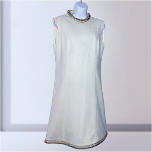 Vintage Cream and Gold Embroidered Sleeveless Shift Dress